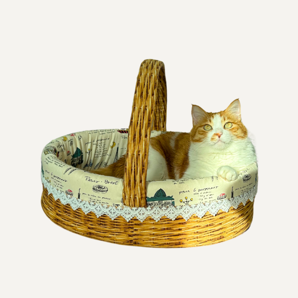 Baguette Basket｜Soft Canvas Cat Bed with Elegant Wicker-Style Design - Image 5